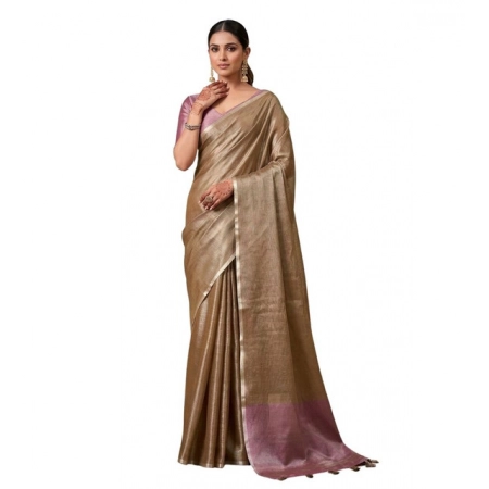Generic Women's Tissue Silk Solid Saree With Unstitched Blouse 5.5Mtr (Brown) Generic Women's Tissue Silk Solid Saree With Unstitched Blouse 5.5Mtr (Brown)