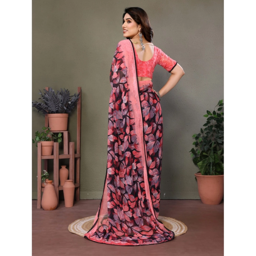 Women's Chiffon Printed Saree With Unstitched Blouse 5.5Mtr (Pink) Women's Chiffon Printed Saree With Unstitched Blouse 5.5Mtr (Pink)