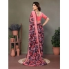 Generic Women's Chiffon Printed Saree With Unstitched Blouse 5.5Mtr (Pink)