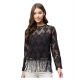 Generic Women's Lace Self Design Short Sleeve Top (Black) Generic Women's Lace Self Design Short Sleeve Top (Black)