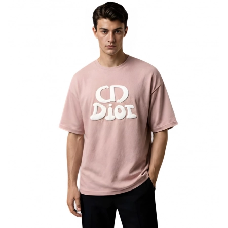 Generic Men's Cotton Blend Printed Oversized Round Neck Half Sleeve T-Shirt (Pink)