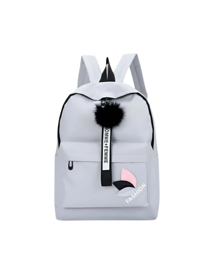 Generic Unisex PU Leather Solid Medium Zipper Backpack (Grey)