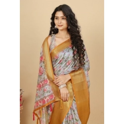 Generic Women's Cotton Silk Floral Printed Saree With Unstitched Blouse 5.5Mtr (Lavender)