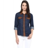 Generic Women's Denim Cotton based Solid Long Sleeves Shirt (Blue)