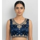 Generic Women's Silk Embroidered V-Neck Sleeveless Readymade Padded Blouse (Blue, Size 38)