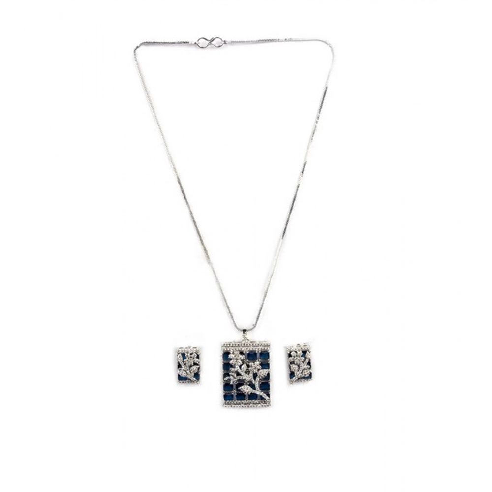 Generic Women's Brass Silver Plated Pendant Set (Blue) Generic Women's Brass Silver Plated Pendant Set (Blue)