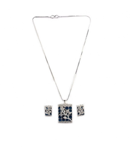Generic Women's Brass Silver Plated Pendant Set (Blue)