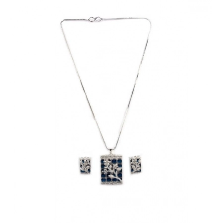 Generic Women's Brass Silver Plated Pendant Set (Blue)