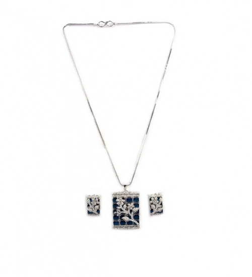 Generic Women's Brass Silver Plated Pendant Set (Blue) Generic Women's Brass Silver Plated Pendant Set (Blue)