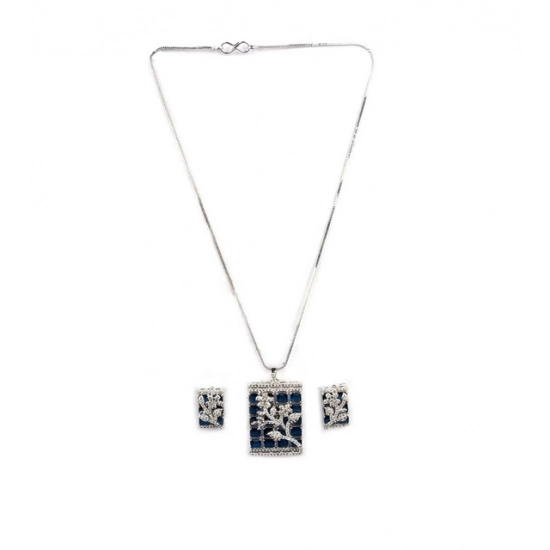 Generic Women's Brass Silver Plated Pendant Set (Blue)