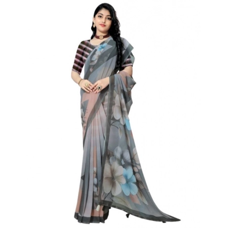 Generic Women's Georgette Floral Printed Saree With Unstitched Blouse 5.5Mtr (Grey) Generic Women's Georgette Floral Printed Saree With Unstitched Blouse 5.5Mtr (Grey)
