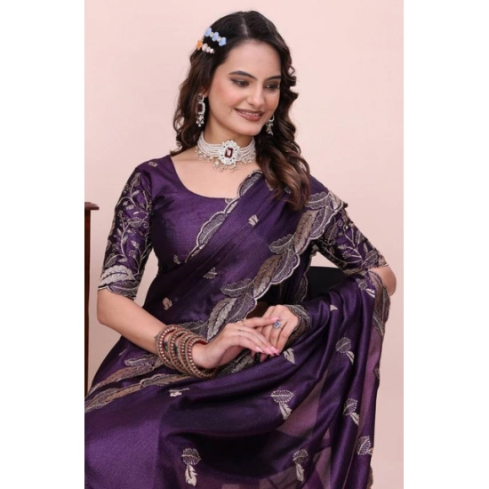 Generic Women's Georgette Embroidered Saree With Unstitched Blouse 5.5Mtr (Purple) Generic Women's Georgette Embroidered Saree With Unstitched Blouse 5.5Mtr (Purple)
