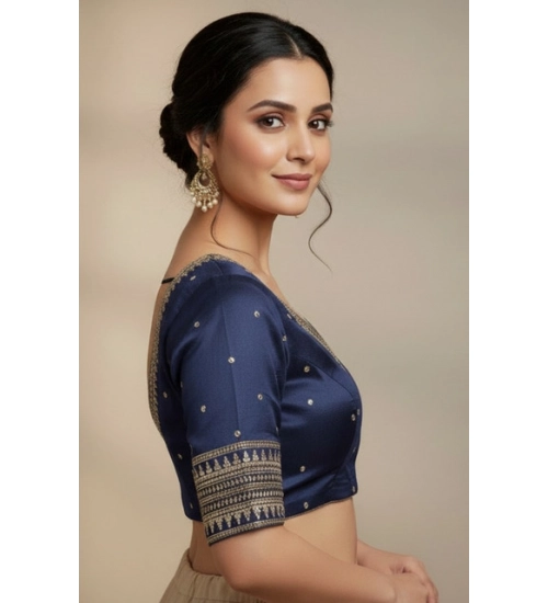 Generic Women's Vichitra Silk V Neck Padded Blouse (Navy, 38 Ready Size (Self-Alterable 36–40) Generic Women's Vichitra Silk V Neck Padded Blouse (Navy, 38 Ready Size (Self-Alterable 36–40)