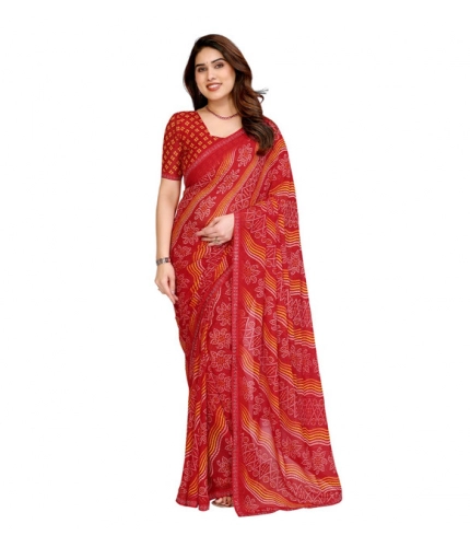 Generic Women's Georgette Printed Saree With Unstitched Blouse 5.5Mtr (Red)