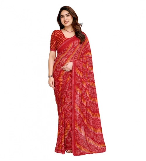 Generic Women's Georgette Printed Saree With Unstitched Blouse 5.5Mtr (Red)