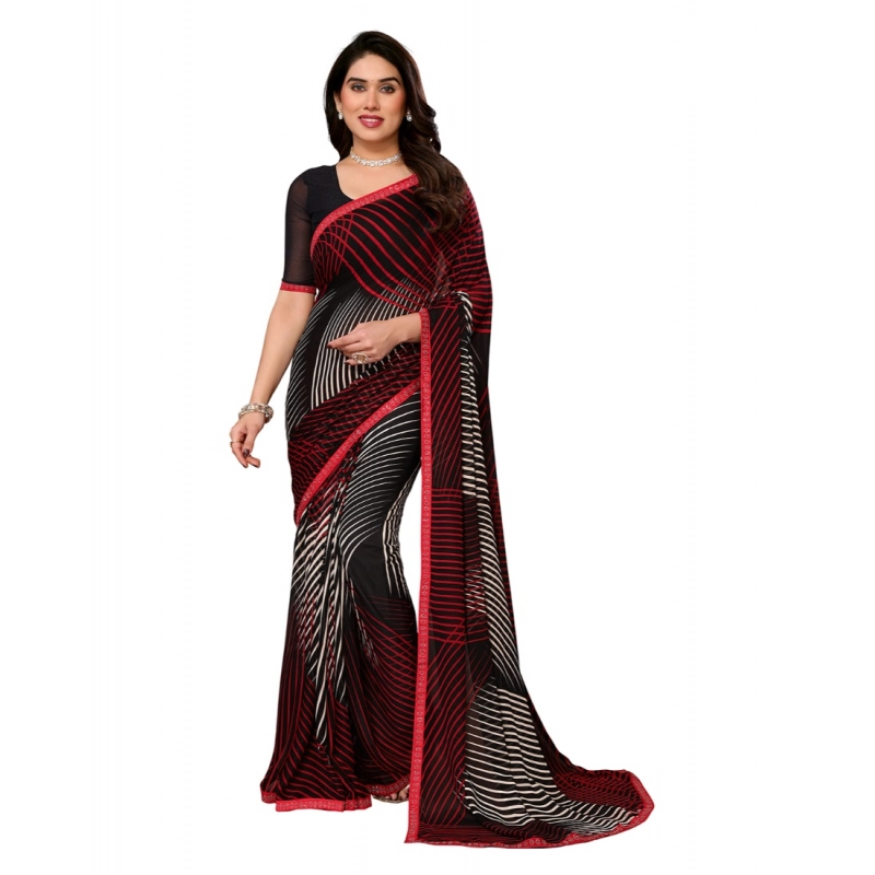 Women's Georgette Printed Saree With Unstitched Blouse 5.5Mtr (Multicolor)