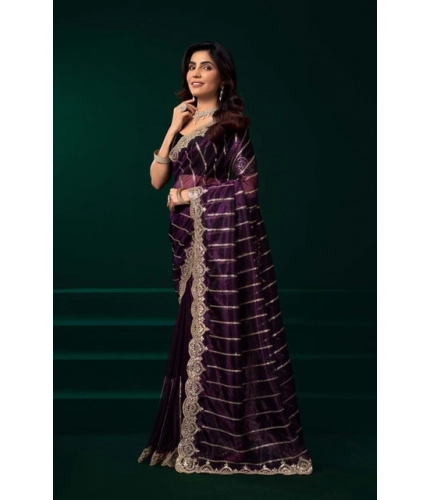 Generic Women's Net Sequence Saree With Unstitched Blouse 5.5Mtr (Wine)