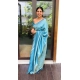 Generic Women's Litchi silk Printed Saree With Unstitched Blouse (Sky Blue)