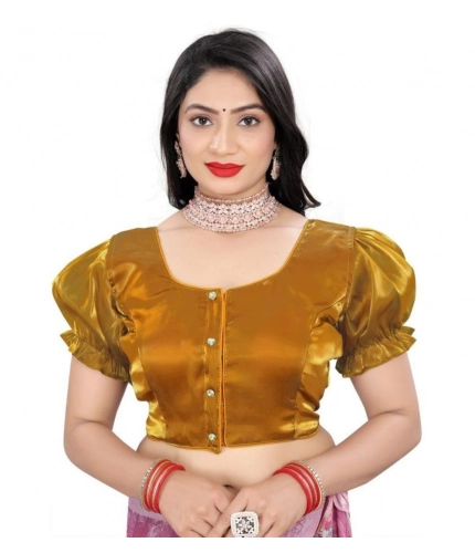 Generic Women's Jimmy Solid Designer Neck Elastic Sleeve Readymade Blouse (Gold 38 , Alterable up to 42)-PID65828