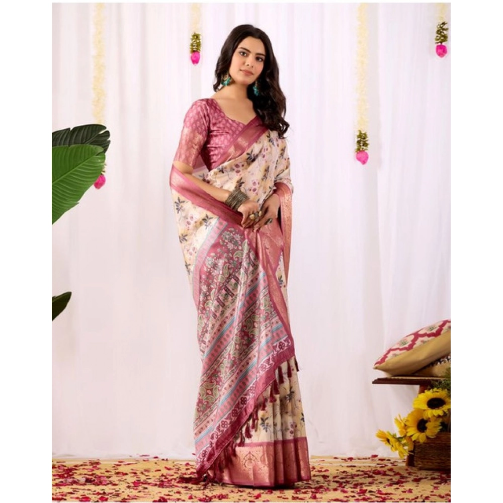 Generic Women's Faux_Banarasi_Silk Woven Saree With Unstitched Blouse 5.5Mtr (Beige)