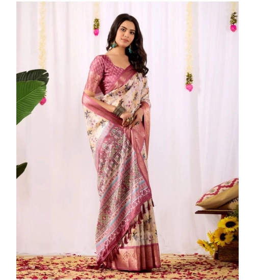 Generic Women's Faux_Banarasi_Silk Woven Saree With Unstitched Blouse 5.5Mtr (Beige)