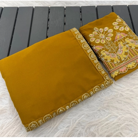 Generic Women's Art Silk Embroidered Saree With Unstitched Blouse 5.5Mtr (Yellow)