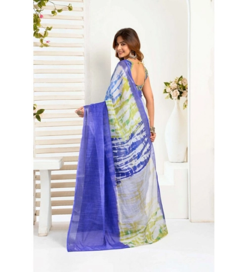 Generic Women's Faux_Linen Printed Ready-to-Wear Saree With Unstitched Blouse 5.5 Mtr (Blue)