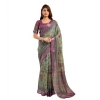 Generic Women's Faux Linen Printed Ready to wear Saree With Unstitched Blouse 5.5Mtr (Multicolor)