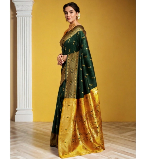 Generic Women's Silk Blend Zari Weaving Saree With Unstitched Blouse 5.5Mtr (Green (5))