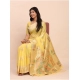 Generic Women's Linen Cotton Printed Saree With Unstitched Blouse 5.5Mtr (Yellow)