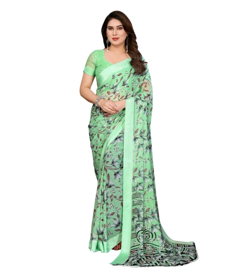 Generic Women's Georgette Printed Saree With Unstitched Blouse 5.5Mtr (Light Green)