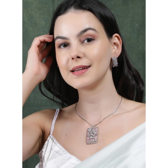Generic Women's Brass Silver Plated Pendant Set (Pink) Generic Women's Brass Silver Plated Pendant Set (Pink)