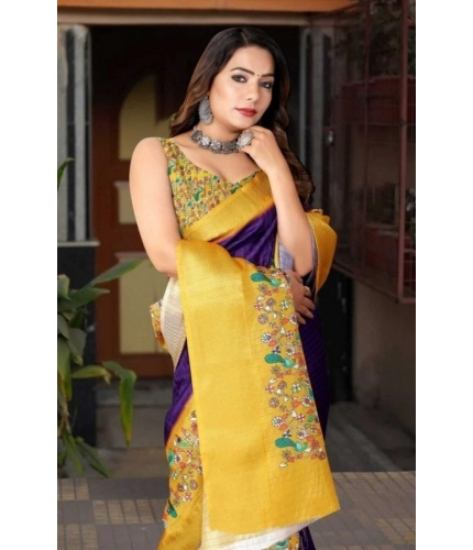 Generic Women's Cotton Silk Printed Saree With Unstitched Blouse 5.5Mtr (Multicolor)
