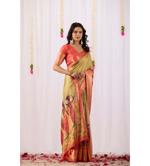 Generic Women's Faux_Silk Printed Saree With Unstitched Blouse 5.5Mtr (Olive) Generic Women's Faux_Silk Printed Saree With Unstitched Blouse 5.5Mtr (Olive)