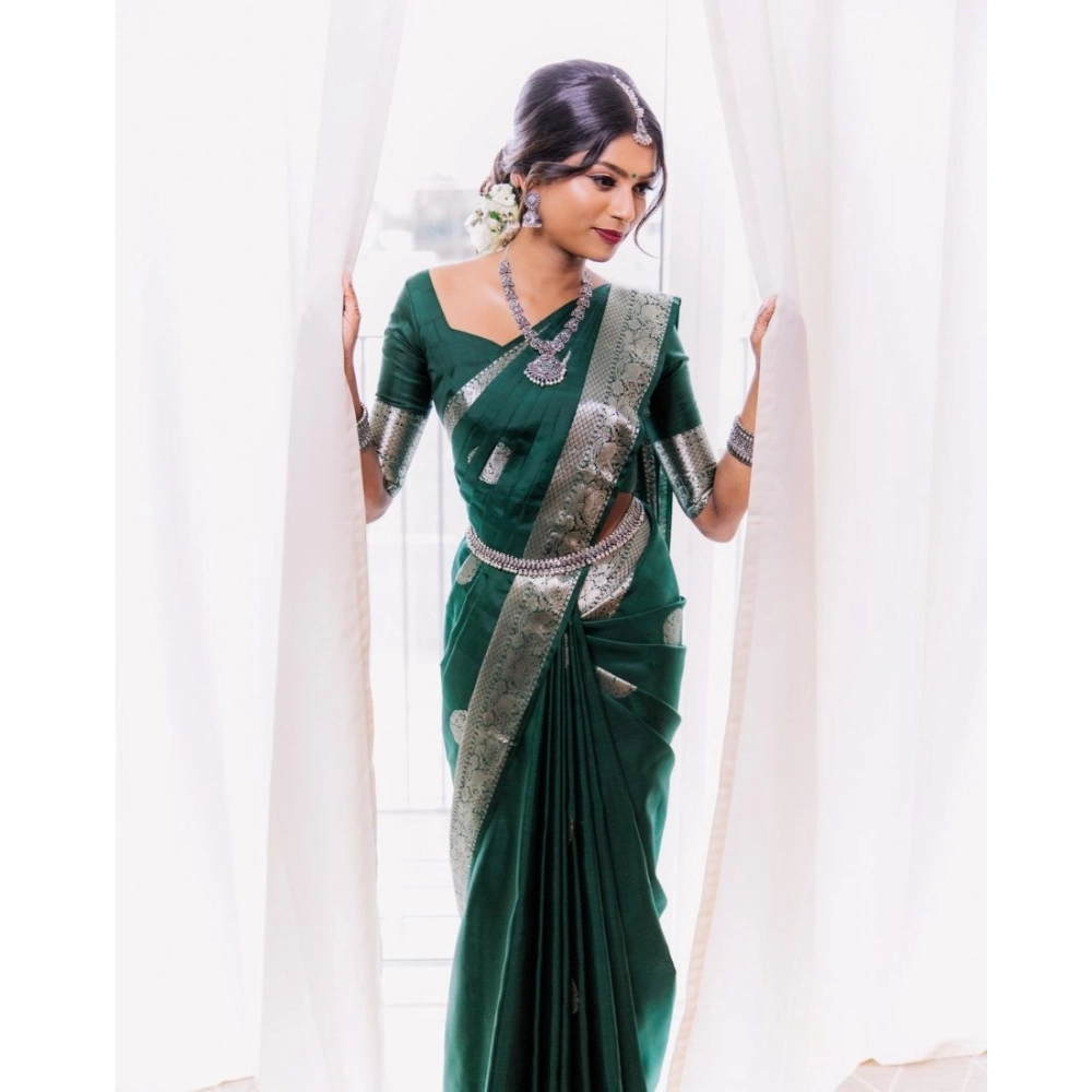 Generic Women's Soft Litchi Silk Jacquard Work Saree With Unstitched Blouse 5.5Mtr (Green) Generic Women's Soft Litchi Silk Jacquard Work Saree With Unstitched Blouse 5.5Mtr (Green)