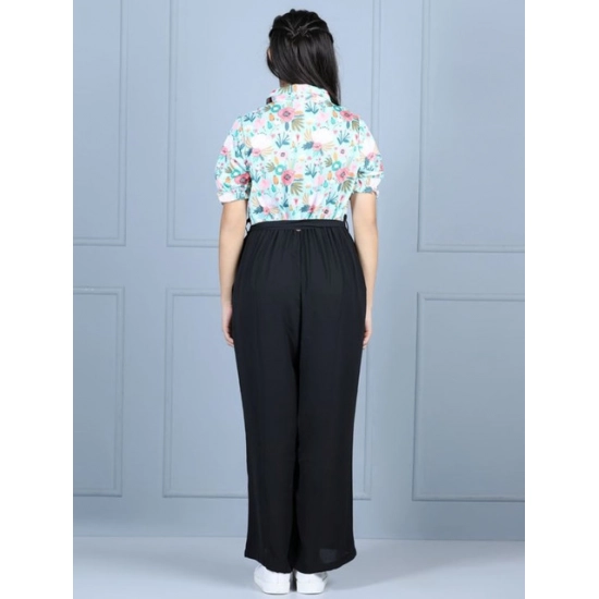 Generic Girl's Polyester Floral Short Sleeves Jumpsuit (Green-Black) Generic Girl's Polyester Floral Short Sleeves Jumpsuit (Green-Black)