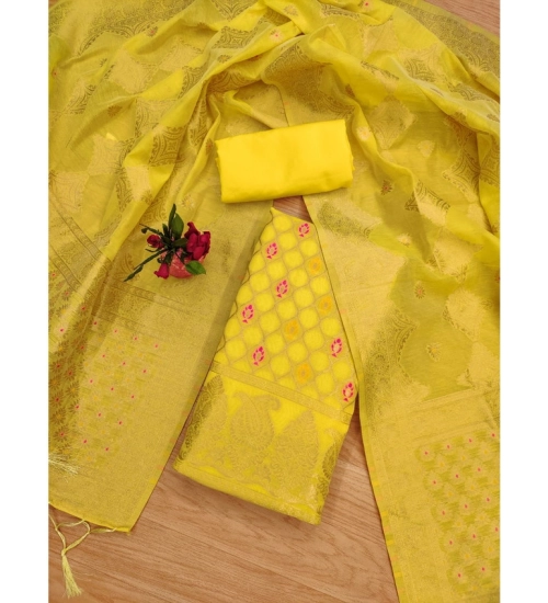 Generic Women's Banarasi Silk Printed Unstitched Salwar Suit Material With Dupatta (Yellow, 3Mtrs)