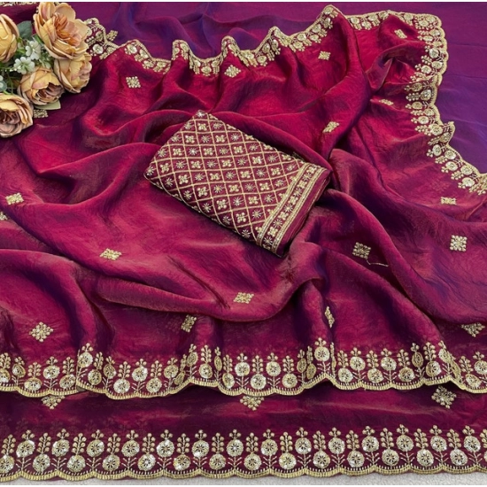 Generic Women's Satin Embellished Saree With Unstitched Blouse 5.5Mtr (Maroon) Generic Women's Satin Embellished Saree With Unstitched Blouse 5.5Mtr (Maroon)