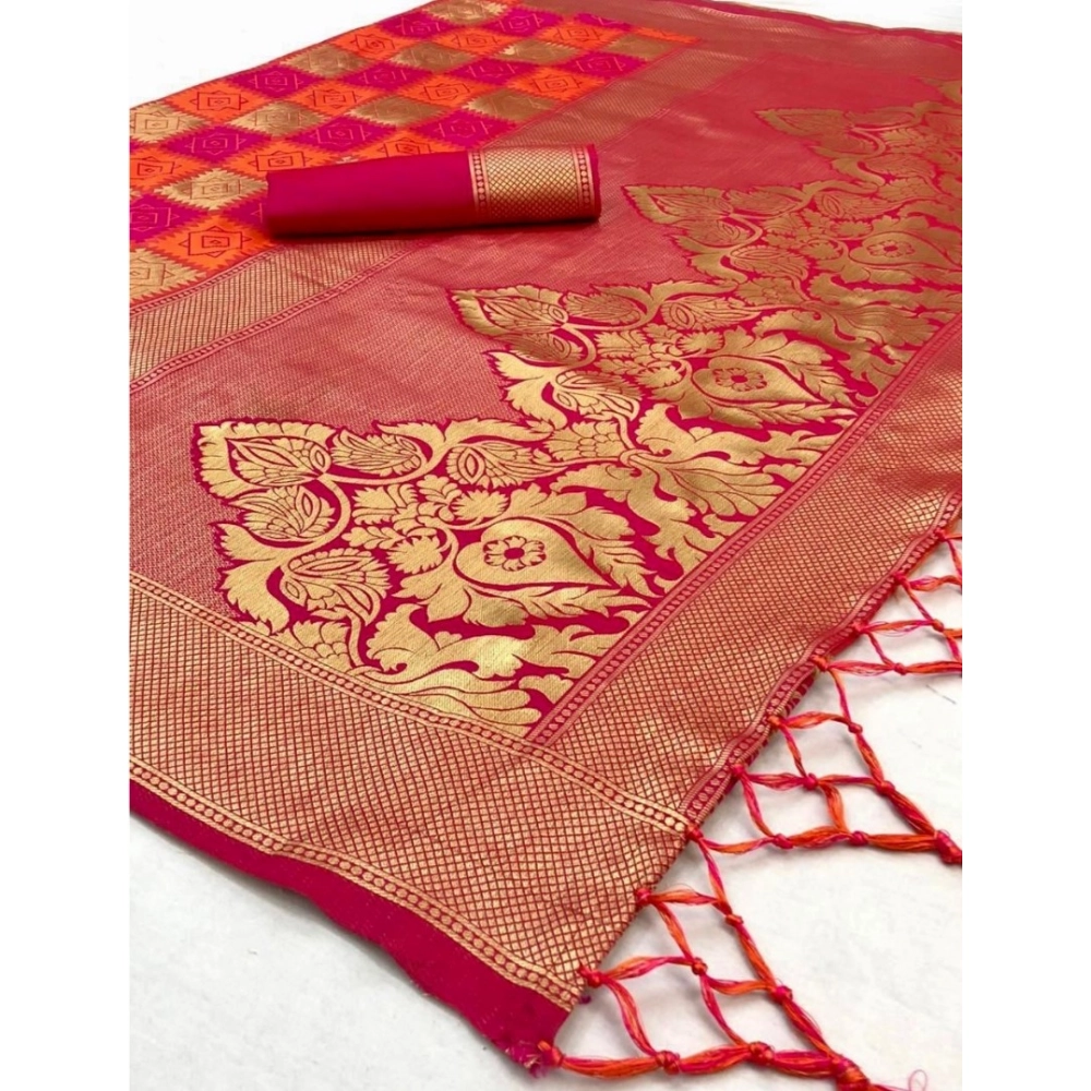 Generic Women's Soft Litchi Silk Jacquard Work Saree With Unstitched Blouse 5.5Mtr (Red) Generic Women's Soft Litchi Silk Jacquard Work Saree With Unstitched Blouse 5.5Mtr (Red)