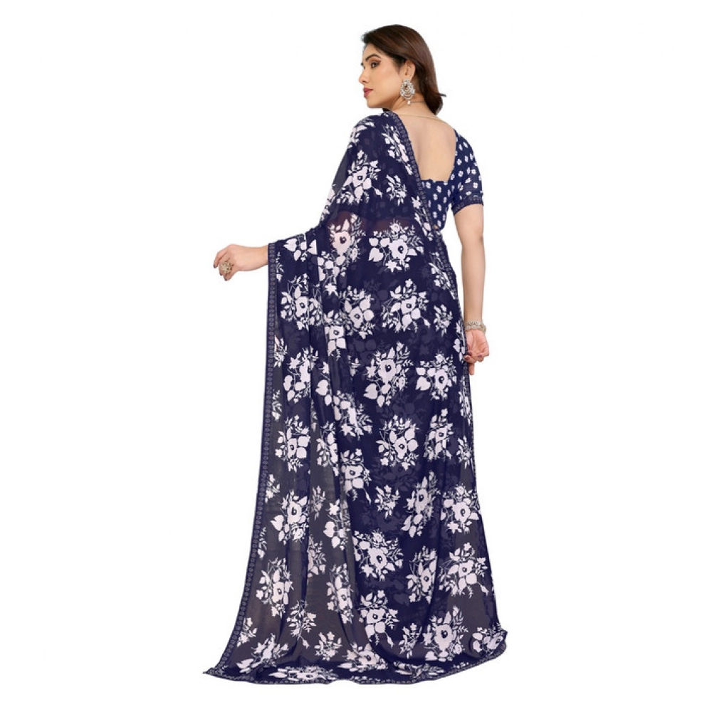 Generic Women's Georgette Printed Saree With Unstitched Blouse 5.5Mtr (Navy Blue) Generic Women's Georgette Printed Saree With Unstitched Blouse 5.5Mtr (Navy Blue)