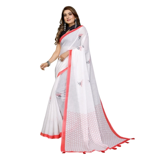 Generic Women's Linen Cotton Printed Saree With Unstitched Blouse 5.5Mtr (White) Generic Women's Linen Cotton Printed Saree With Unstitched Blouse 5.5Mtr (White)
