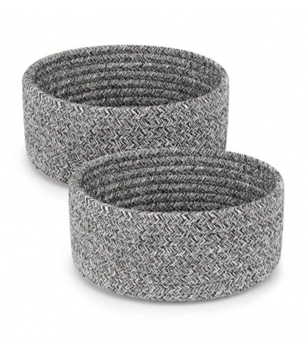 Generic Cotton 8x3 Inch Kidi Round 2 Set Bedside Organizer With Out Lid (Black)