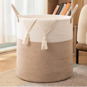 Generic Cotton 12x14 Inch-Kidi-Handle Storage Basket For Clothes With Out Lid (Kidi-White)