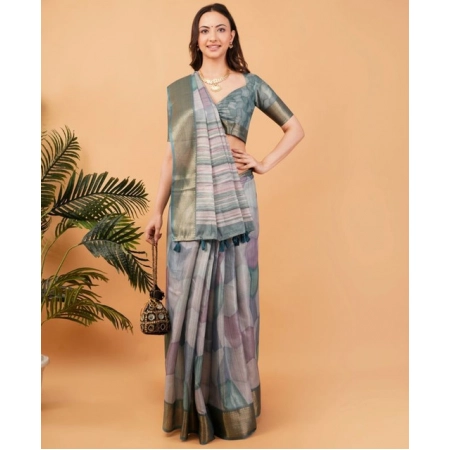 Generic Women's Polyester Printed Saree With Unstitched Blouse 5.5 Mtr (Multicolor)