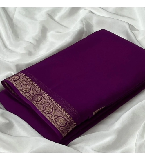 Generic Women's Crepe Chit Pallu Solid Saree With Unstitched Blouse 5.5Mtr (Wine)