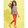 Generic Girl's Polyester Floral One Shoulder Jeggings Set (Grey-Orange) Generic Girl's Polyester Floral One Shoulder Jeggings Set (Grey-Orange)