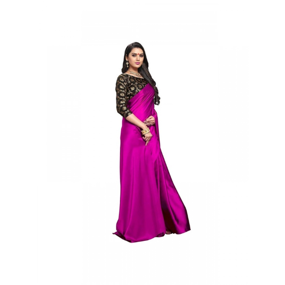 Generic Women's Satin Solid Saree With Unstitched Blouse 5.5Mtr (Magenta) Generic Women's Satin Solid Saree With Unstitched Blouse 5.5Mtr (Magenta)