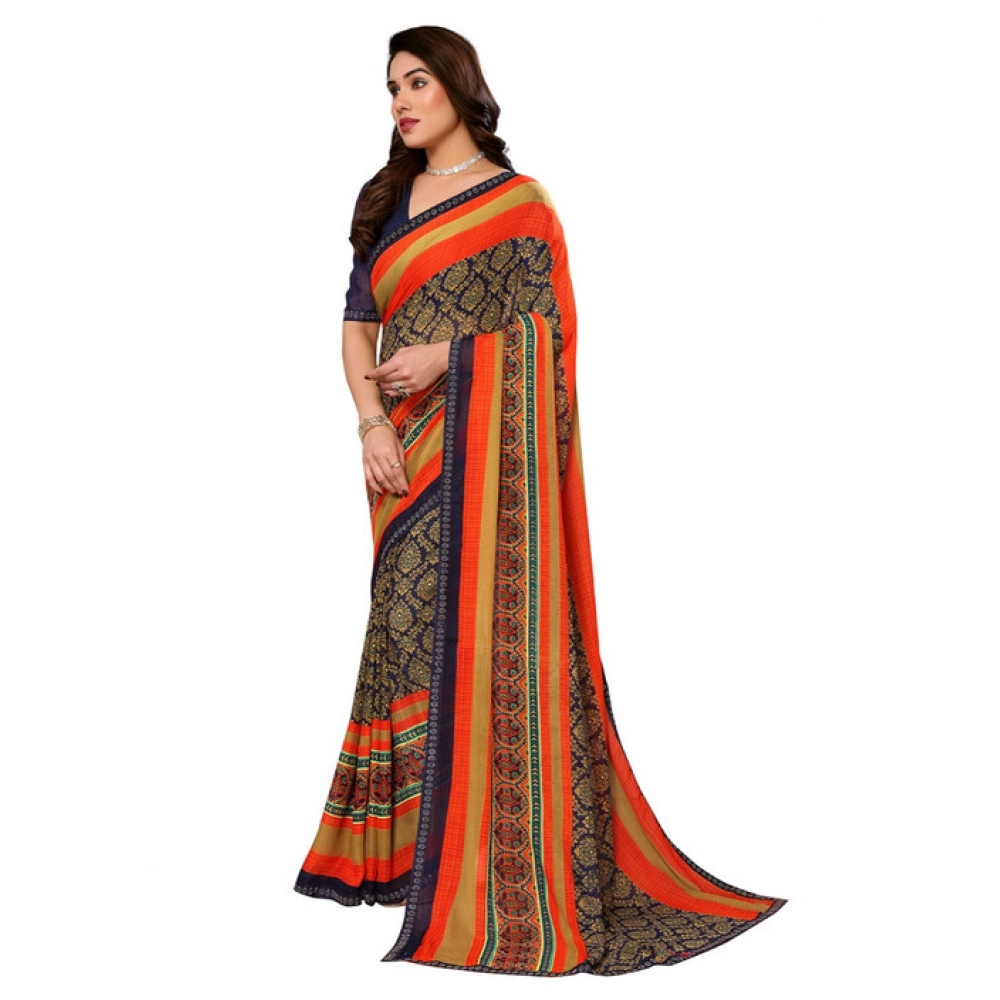Generic Women's Georgette Printed Saree With Unstitched Blouse 5.5Mtr (Orange) Generic Women's Georgette Printed Saree With Unstitched Blouse 5.5Mtr (Orange)