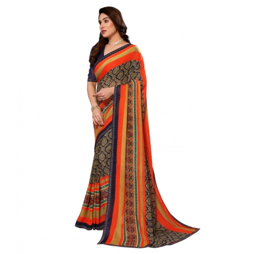 Women's Georgette Printed Saree With Unstitched Blouse 5.5Mtr (Orange) Women's Georgette Printed Saree With Unstitched Blouse 5.5Mtr (Orange)