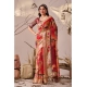 Generic Women's Faux_Linen Printed Saree With Unstitched Blouse 5.5Mtr (Red)